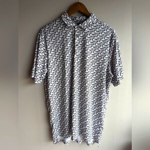 Level Wear Mens Polo Golf Shirt Floral Print Black and White Short sleeve Size L